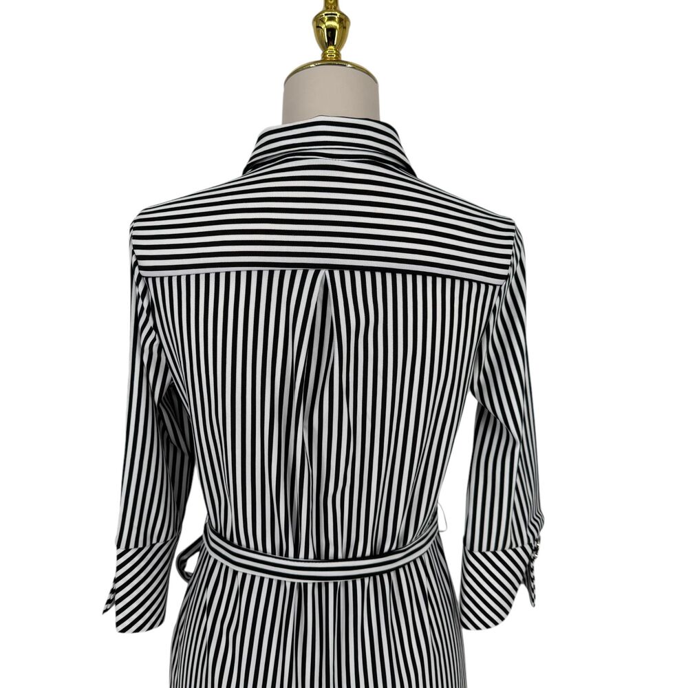 Striped Shirt Dress S Black White Belted Mlle Gabrielle Career Office Academia - Picture 13 of 16